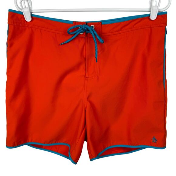 Men's Original Penguin Orange Board Shorts Mesh Lined Surf Swimwear Trunks sz 34 - Picture 1 of 5